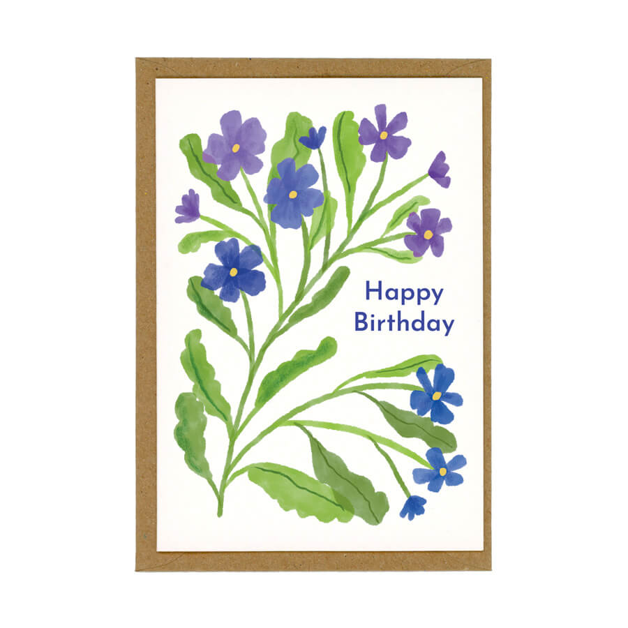 Purple Flowers Happy Birthday Card