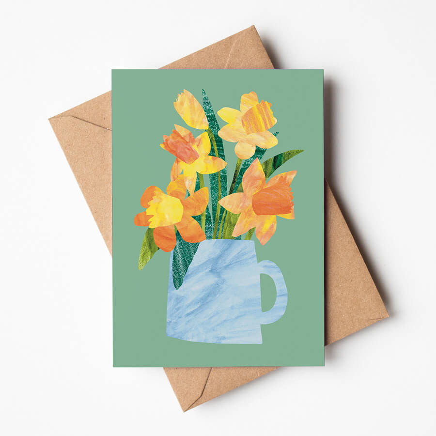 Daffodils in Blue Cup Card
