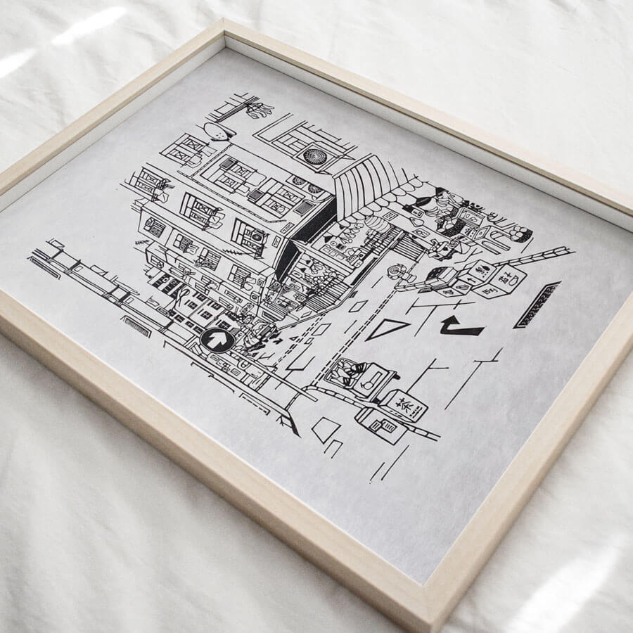 Hong Kong Urban Landscape Linocut