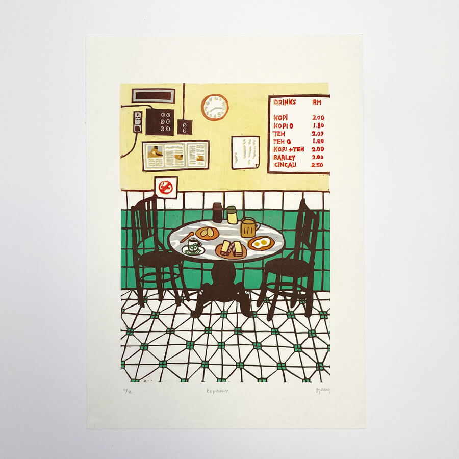 Kopitiam Coffee Shop Block Print