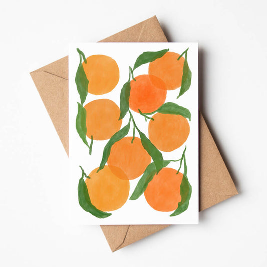 A eco friendly illustrated card by Bert and Roxy featuring lots of fresh juicy oranges