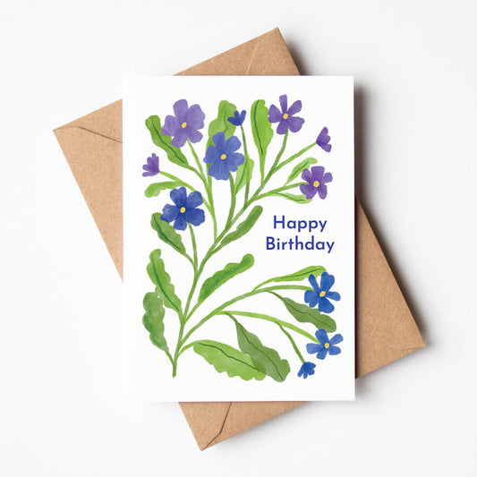 Purple Flowers Happy Birthday Card