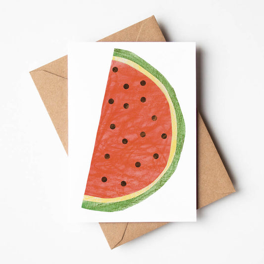 A eco friendly greeting card featuring a big slice of watermelon