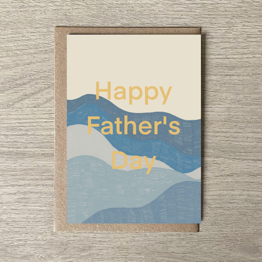 A illustrated eco friendly greeting card by Bert and Roxy. This is a Happy Fathers day card featuring shades of blue waves
