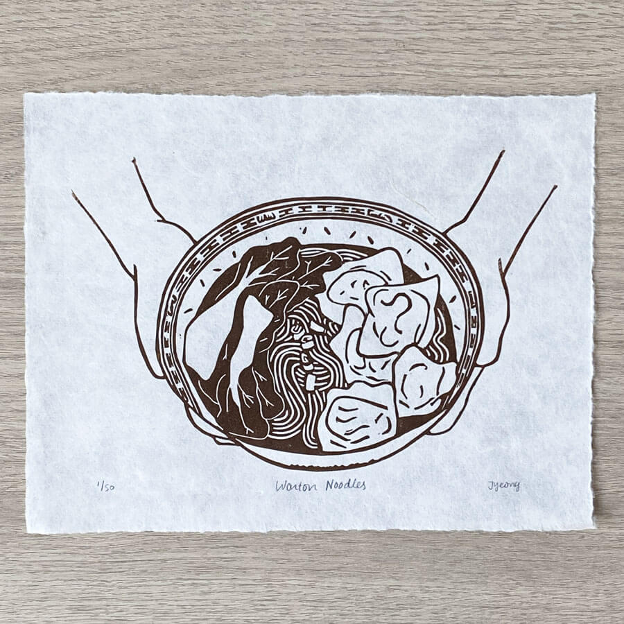 Wonton Noodles Soup Linocut