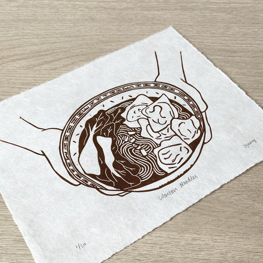 Wonton Noodles Soup Linocut